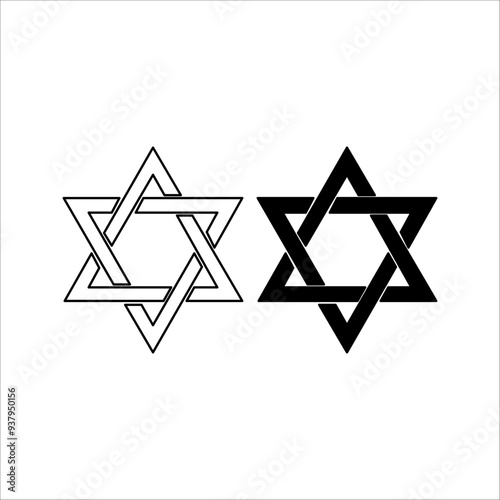 David star black glyph icon. Judaism symbol. Central symbol on Israeli flag. Magen David. Six-pointed geometric star. Hexagram figure. Silhouette symbol on white space. Vector isolated illustration photo