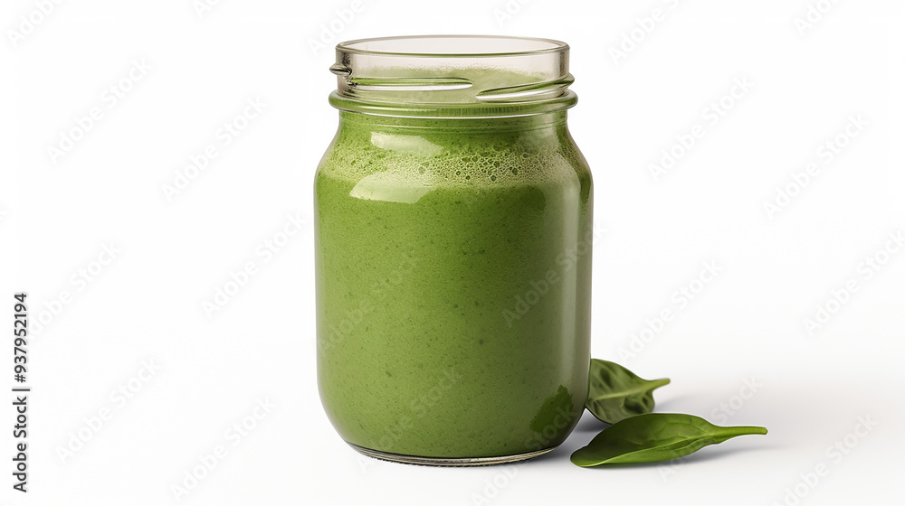 Mason Jar of Spinach Smoothie Isolated Mason Jar of Spinach Smoothie Isolated