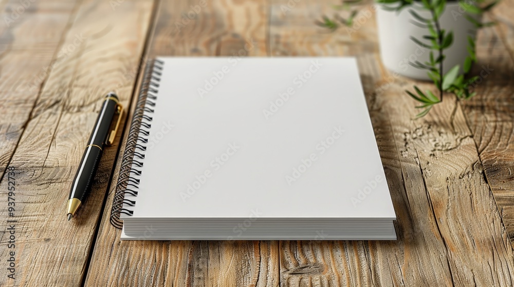 Blank Notebook with Pen on Wooden Desk Blank Notebook with Pen on Wooden Desk