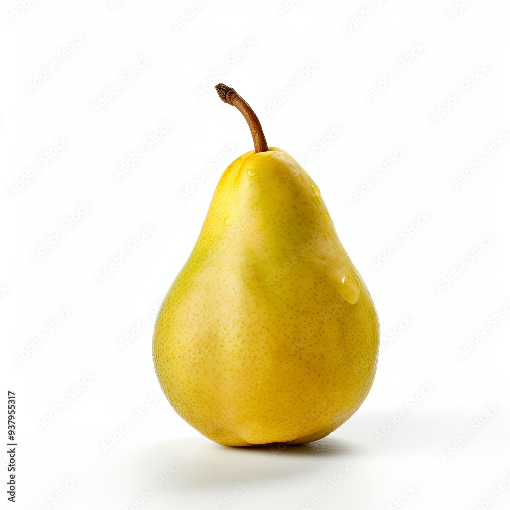 Juicy Ripe Pear on White Background. Healthy Organic Fruit Concept for Diet, Snack, and Recipe. Juicy Ripe Pear on White Background. Healthy Organic Fruit Concept for Diet, Snack, and Recipe.