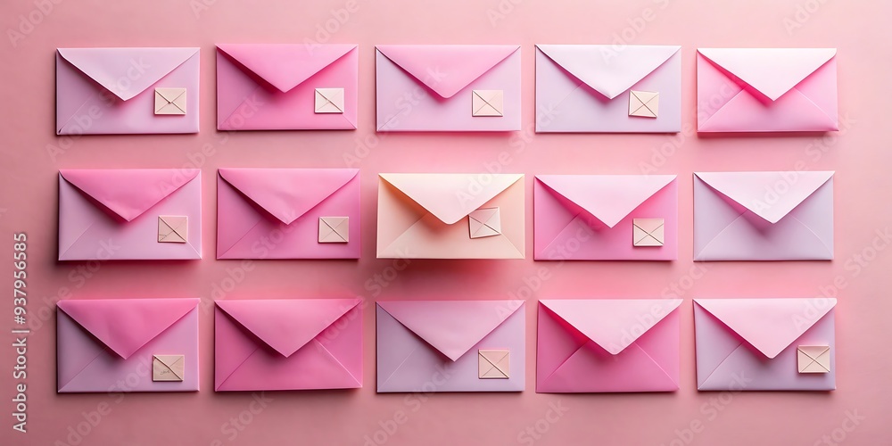 Studio Shot of Pink Awarness Envelopes Neatly Arranged on Clean Background, Ample Space for Text Overlay Studio Shot of Pink Awarness Envelopes Neatly Arranged on Clean Background, Ample Space for Text Overlay