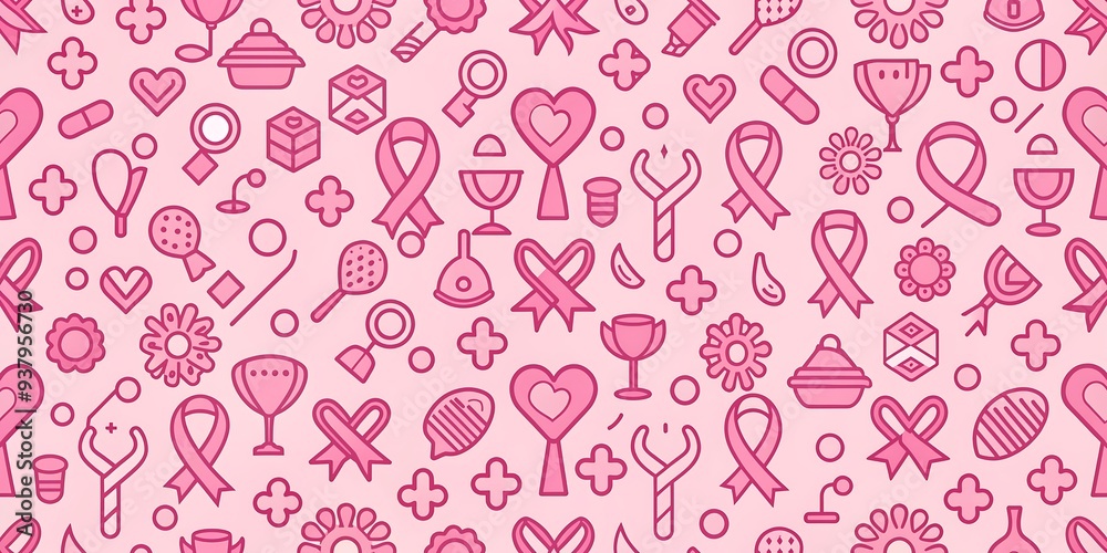Breast Cancer Awareness Seamless Pattern, Pink Ribbon Design, Supportive Pattern for Fundraising and Events