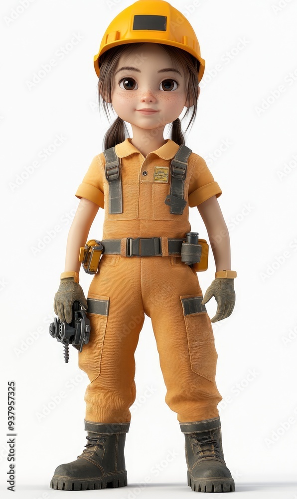 A child wearing a mechanic uniform, 3D illustration, isolated on white background A child wearing a mechanic uniform, 3D illustration, isolated on white background