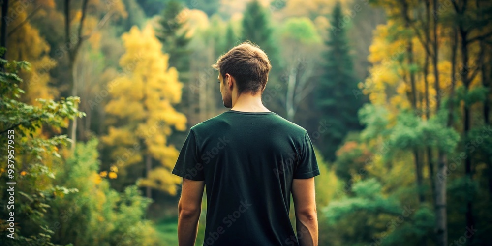 Obraz premium Young man taking adventure on mountain, travel theme background photo