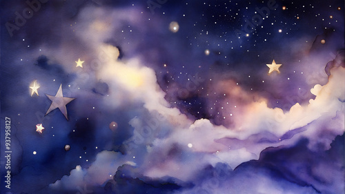 Starry night sky with dreamy atmosphere and watercolor style background