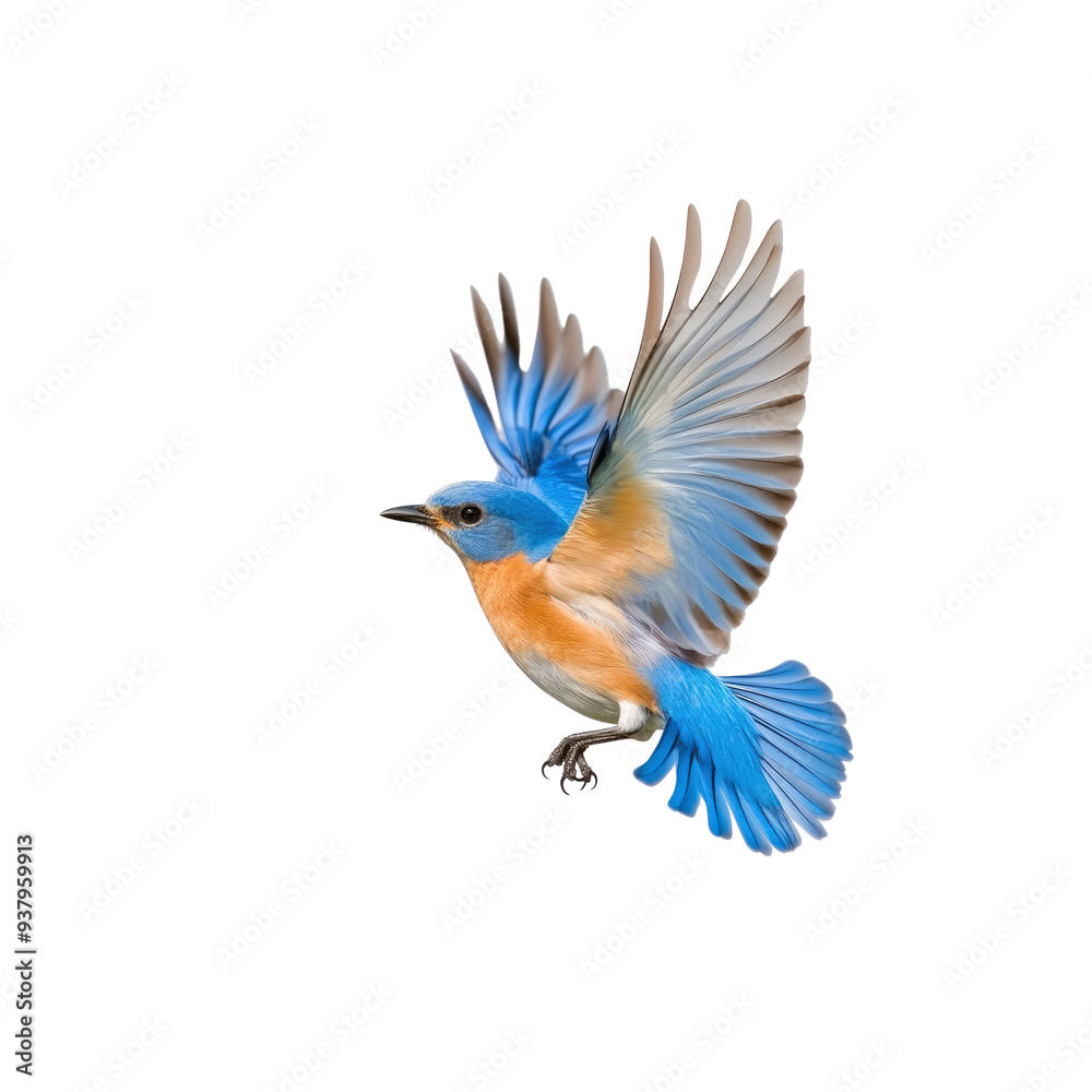 Fototapeta premium Bluebird in Flight Against a Black Background