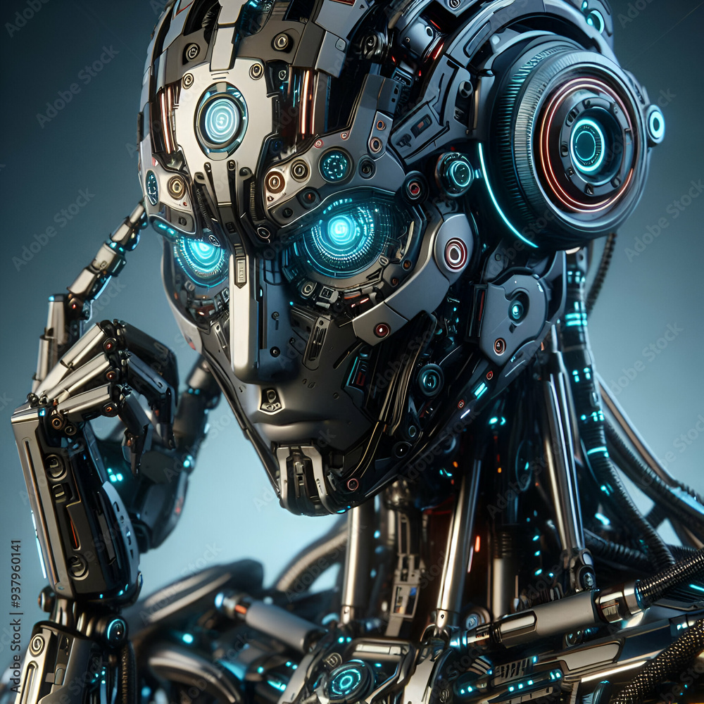 Obraz premium Cybernetic Elegance: The Human-Like Complexity of Advanced Robotics