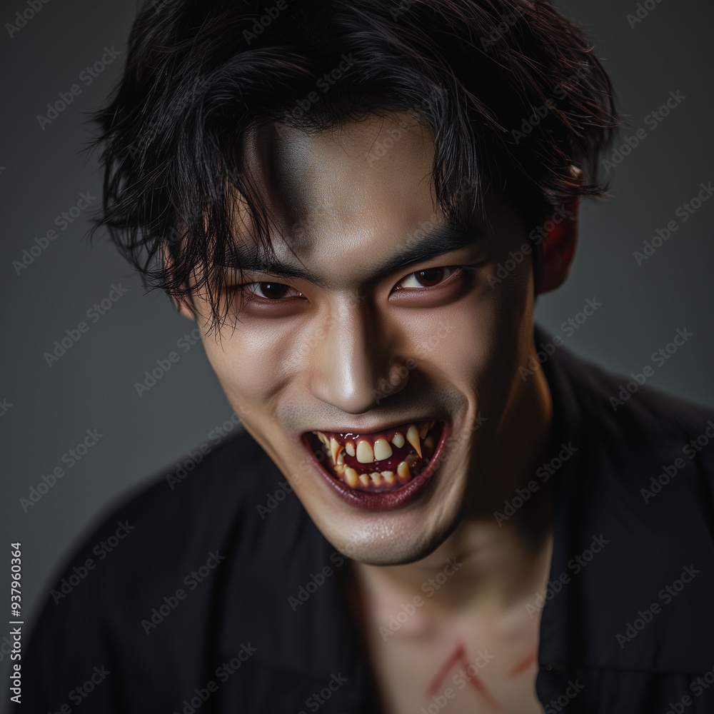 Portrait of a man dressed as a vampire making a scary face Portrait of a man dressed as a vampire making a scary face