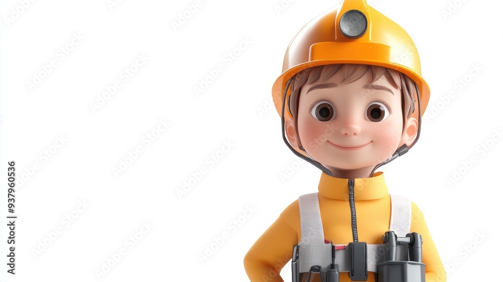 A child wearing a safety suit, 3D illustration, isolated on white background A child wearing a safety suit, 3D illustration, isolated on white background