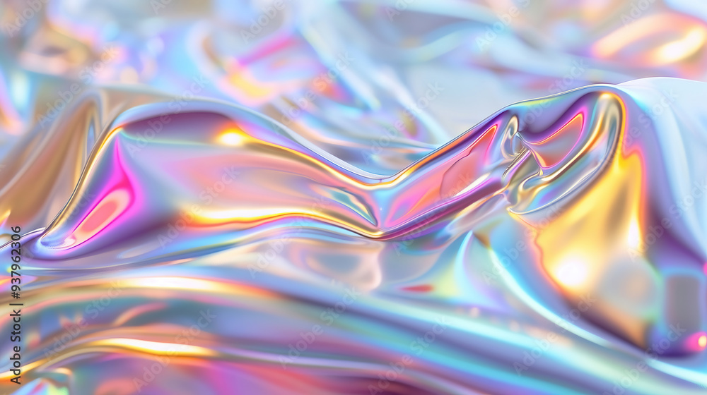 Fototapeta premium Water surface with iridescence and opalescence texture, water waves coloful background.