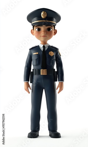 A child wearing a security guard uniform, 3D illustration, isolated on white background