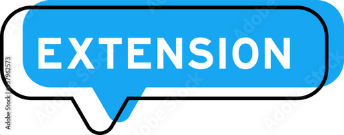 Speech banner and blue shade with word extension on white background