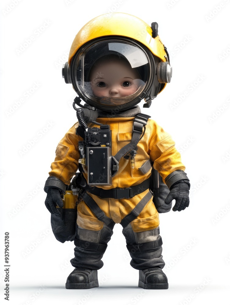 A child wearing an engineering suit, 3D illustration, isolated on white background A child wearing an engineering suit, 3D illustration, isolated on white background