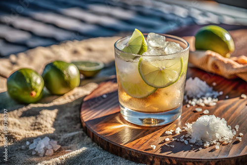 Brazilian Caipirinha, A refreshing caipirinha with lime wedges and crushed ice in a glass