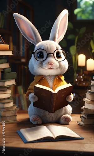 rabbit with books