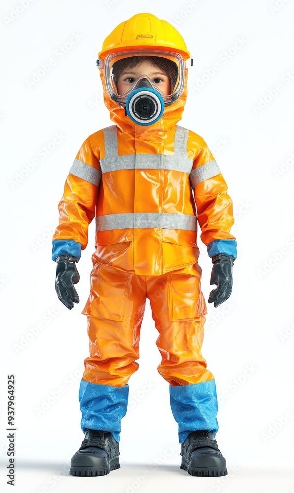 Children wearing PPE clothes, 3D illustration, isolated on white background Children wearing PPE clothes, 3D illustration, isolated on white background