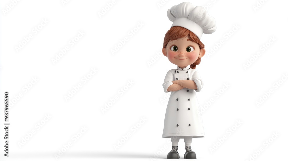 The child wears a chef's dress, 3D illustration, isolated on white background The child wears a chef's dress, 3D illustration, isolated on white background