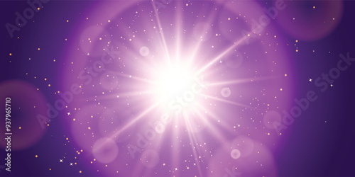 Star burst and sparkles, vector abstract lens flare on blue purple background