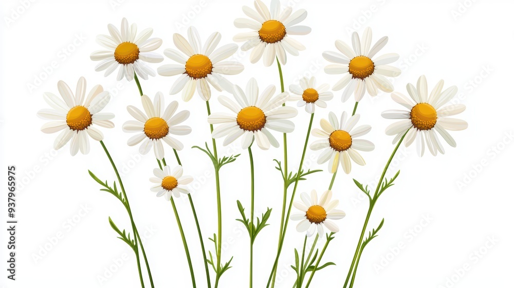 Daisies in a bunch, isolated on white background, flat design illustration Daisies in a bunch, isolated on white background, flat design illustration