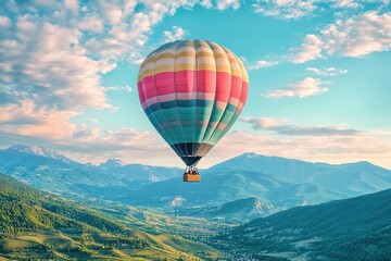 Acrylglasbilder Themen Heißluftballon über ruhiger Berglandschaft  © Anna