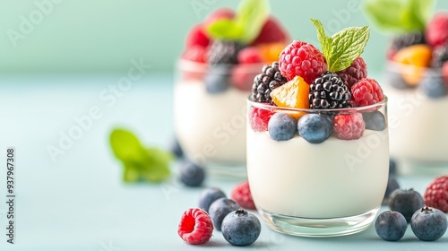 Delicious Yogurt with Berries and Mint.