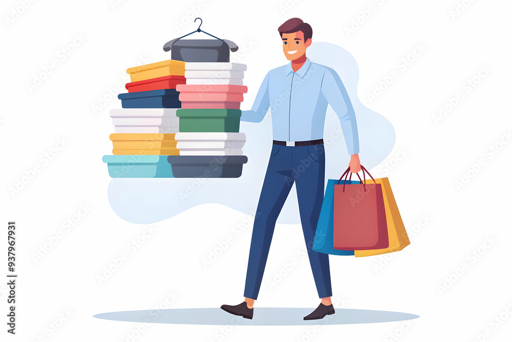 Flat Shopper With Arms Full of Clothes concept as Candid shot of a shopper holding a large pile of clothes in their arms while navigating through a store during Black Friday capturing the intense and Flat Shopper With Arms Full of Clothes concept as Candid shot of a shopper holding a large pile of clothes in their arms while navigating through a store during Black Friday capturing the intense and