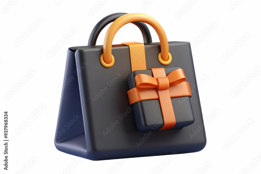 Flat Shopping Bag with Gift Card Vector concept as Vector of a shopping bag with a gift card sticking out of it isolated on a white background symbolizing Black Friday gift shopping and promotions wit Flat Shopping Bag with Gift Card Vector concept as Vector of a shopping bag with a gift card sticking out of it isolated on a white background symbolizing Black Friday gift shopping and promotions wit