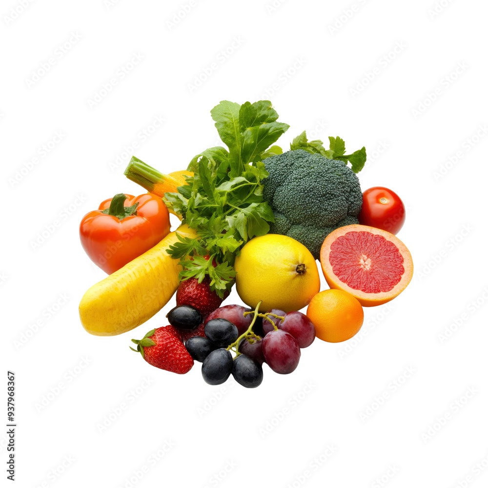 Fresh and Vibrant Fruits and Vegetables on White Background Fresh and Vibrant Fruits and Vegetables on White Background