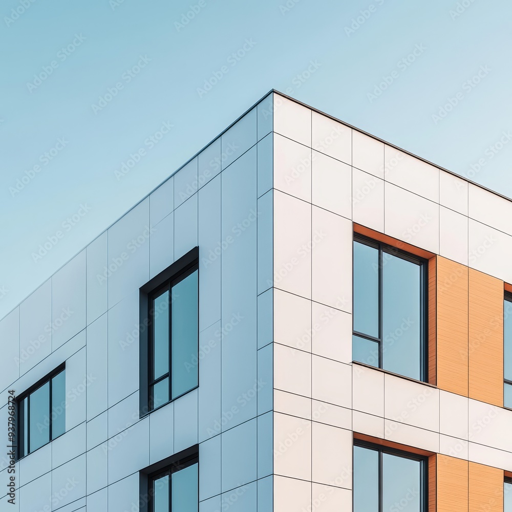 Modern Building Facade with Geometric Design Modern Building Facade with Geometric Design