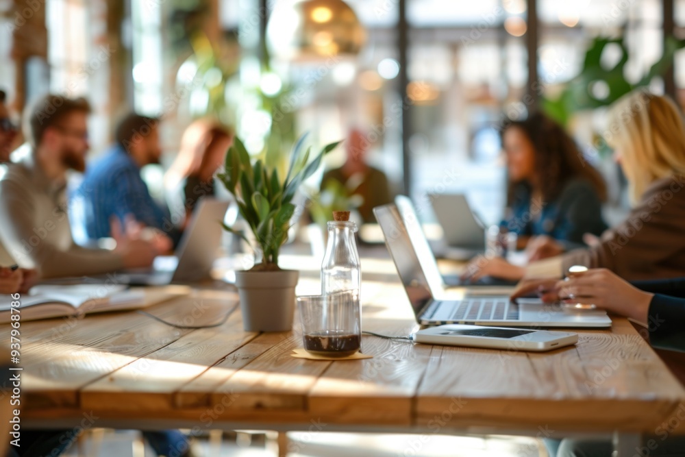 A group of people working together on their laptops around a table A group of people working together on their laptops around a table