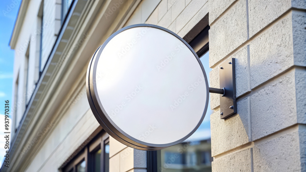 Fototapeta premium Blank Round Sign On Building Wall Mockup