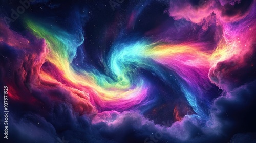 Wallpaper Mural A hyper-real depiction of an aurora borealis, with intense, vibrant colors swirling across the night sky Torontodigital.ca