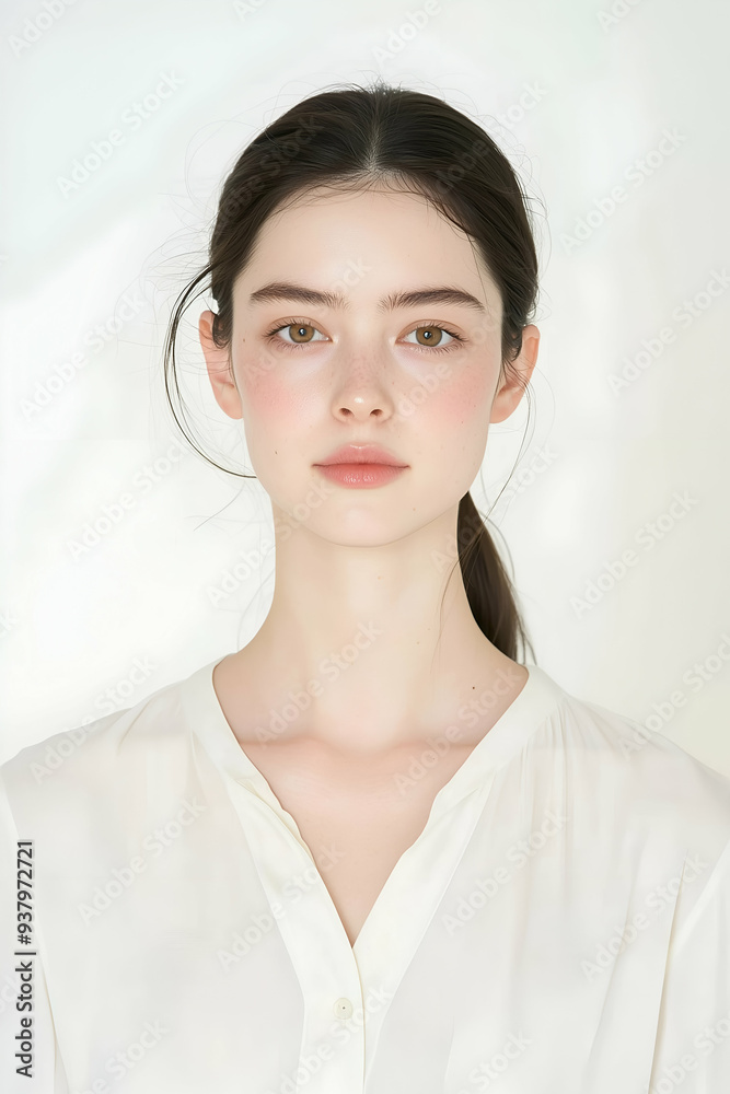 Portrait of a Young Woman with Natural Makeup and Radiant Skin Portrait of a Young Woman with Natural Makeup and Radiant Skin