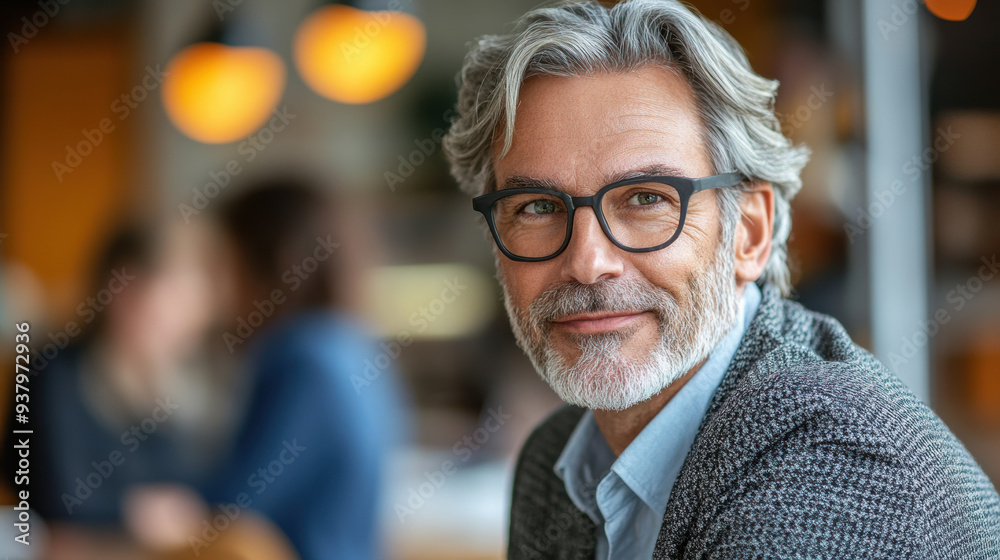 A confident older man with glasses smiling while sitting in a cozy cafe, showcasing warmth and approachability. A confident older man with glasses smiling while sitting in a cozy cafe, showcasing warmth and approachability.