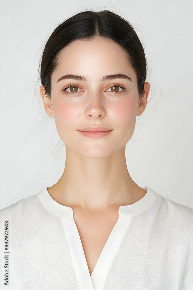 Portrait of a Young Woman with Natural Makeup and Radiant Skin Portrait of a Young Woman with Natural Makeup and Radiant Skin