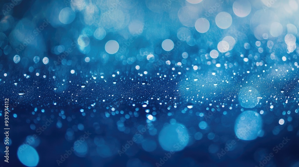 A serene image of rain falling on a blue abstract background, capturing the tranquil essence of a rainy day with soft, blurred droplets A serene image of rain falling on a blue abstract background, capturing the tranquil essence of a rainy day with soft, blurred droplets