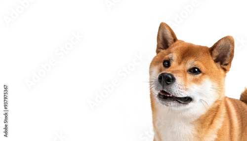 Shiba Inu dog - Canis lupus familiaris - are herding dogs, including many related land races and standardized breeds. isolated on white background. face for cryptocurrency bitcoin or dogecoin