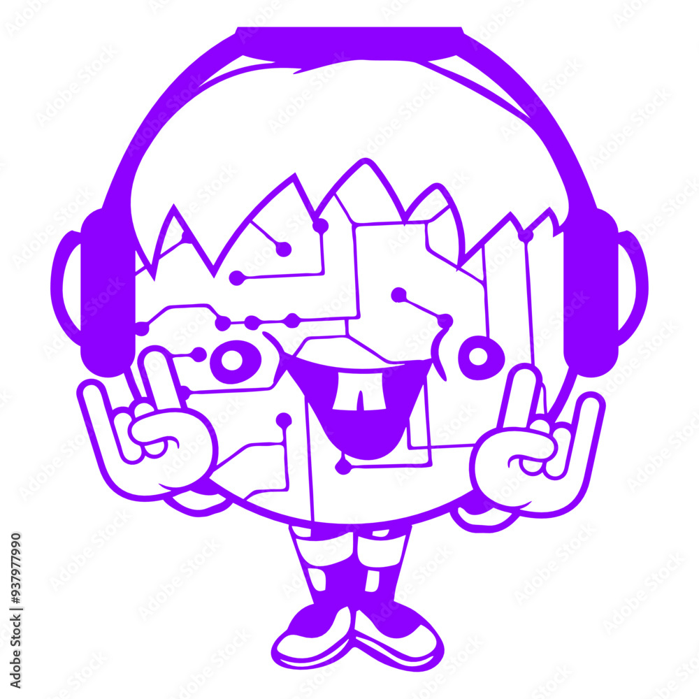 Obraz premium Music DJ Computer Nerd Data Geek Microchip Pattern Face Headphone Sunglasses Party Night Dancing Clubber Raver Comic Humor Cartoon Cool Fun Sound Disco Club Festival Band Concert Techno Discothek Love