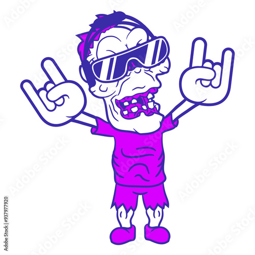 Zombie Music DJ Horror Halloween Monster Frightening Headphone Sunglasses Party Night Dancing Clubber Raver Comic Humor Cartoon Cool Fun Sound Disco Club Festival Band Concert Techno Discothek Love