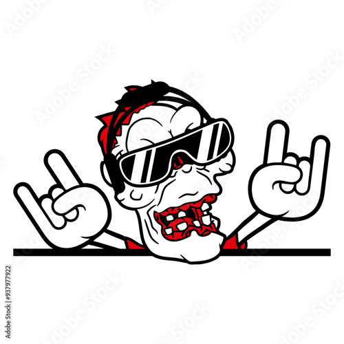 Zombie Music DJ Horror Halloween Monster Frightening Headphone Sunglasses Party Night Dancing Clubber Raver Comic Humor Cartoon Cool Fun Sound Disco Club Festival Band Concert Techno Discothek Love