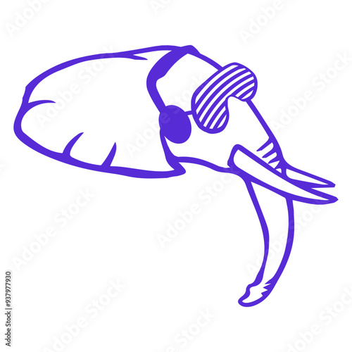 Elephant Face Music DJ From Side Animal Face Head Headphone Sunglasses Party Night Dancing Clubber Raver Comic Humor Cartoon Cool Fun Sound Disco Club Festival Band Concert Techno Discothek Love