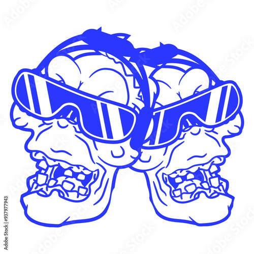 2 Zombies Music DJ Horror Halloween Monster Friends Team Crew Frightening Headphone Sunglasses Party Night Dancing Clubber Raver Comic Humor Cartoon Cool Sound Disco Club Festival Band Concert Love