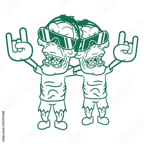2 Zombies Music DJ Horror Halloween Monster Friends Team Crew Frightening Headphone Sunglasses Party Night Dancing Clubber Raver Comic Humor Cartoon Cool Sound Disco Club Festival Band Concert Love