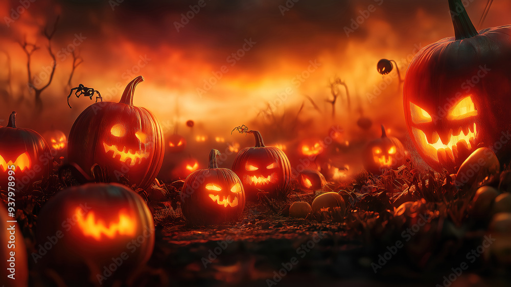 Fototapeta premium Superb Halloween banner with pumpkins and candles