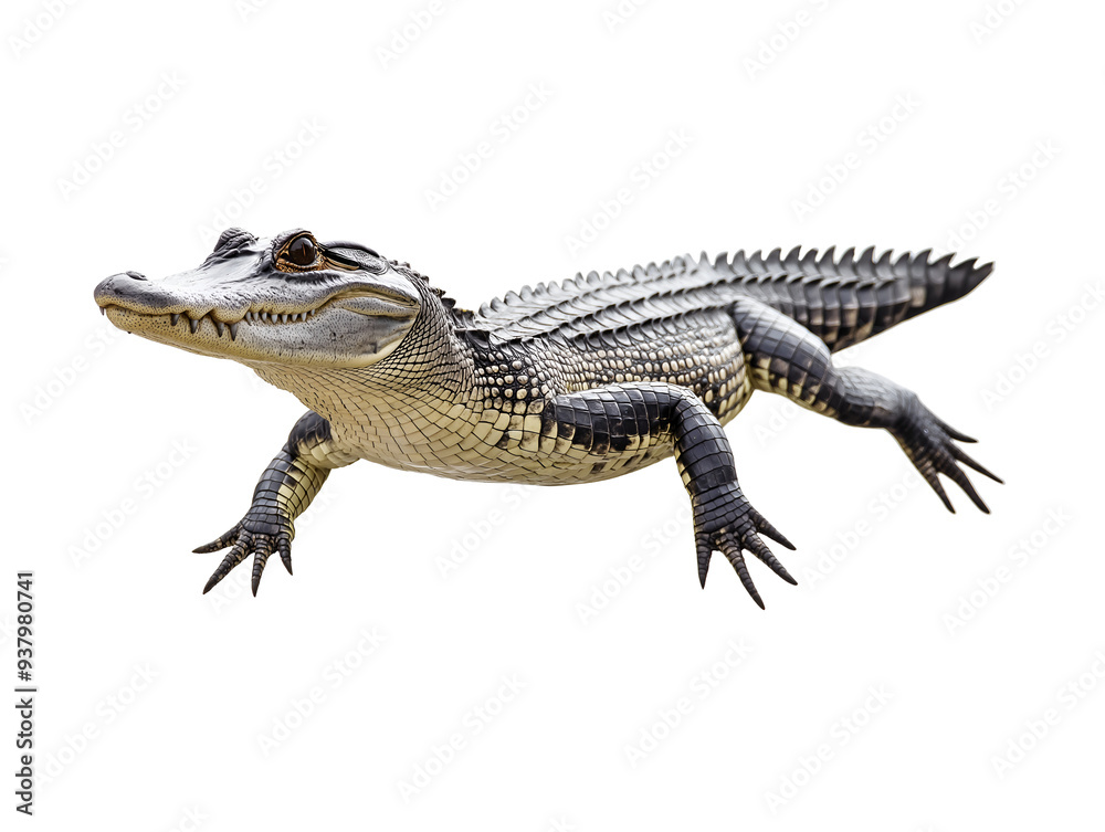 Obraz premium photo of a crocodile floating mid-air on isolated background 