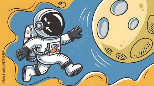 Cute Astronaut Catching Moon Vector Icon - Cartoon Science Technology Illustration photo