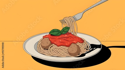 Pasta Spaghetti Cartoon Icon - Premium Vector Illustration for Food photo