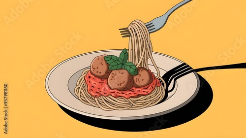 Pasta Spaghetti Cartoon Icon - Premium Vector Illustration for Food photo