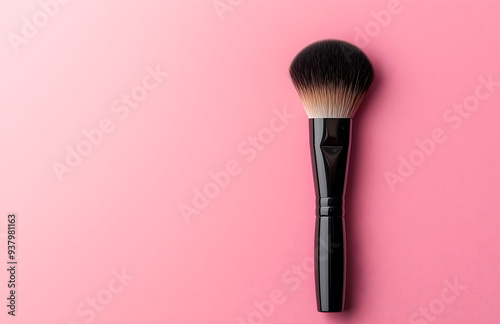 Makeup brush blush on pink background with space for text Web banner Makeup and Beauty Banner and Design Concept