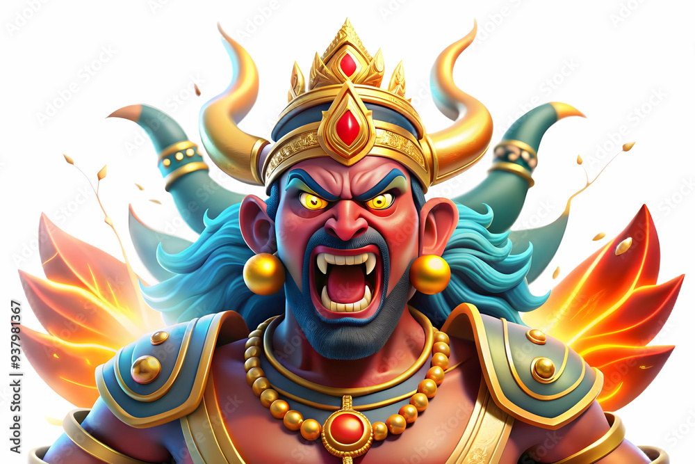 Glowing Abstract Ravana Defeat concept as A dynamic glowing abstract digital art depicting the moment of Ravanas defeat with swirling energy and vibrant colors symbolizing the victory of good over evi